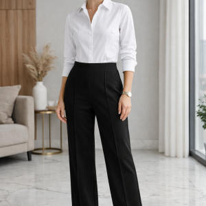 Women’s Premium Formal Black Straight Fit Trousers | Office Wear High Waist Pants